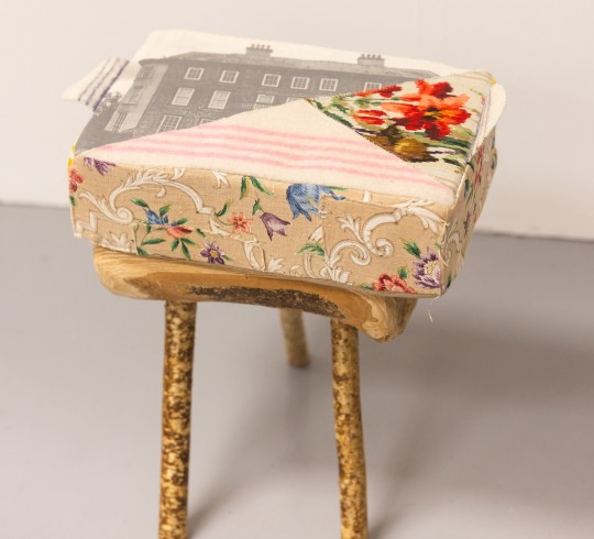 Screen printed kneeler on handcrafted stool